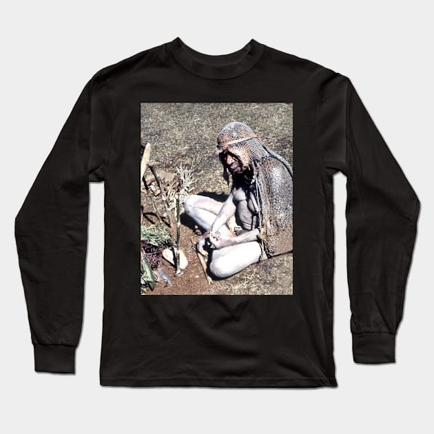 Woman in mourning Bilas (Dress), Goroka, Papua New Guinea Long Sleeve T-Shirt by Carole-Anne